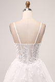 Ivory A-Line Spaghetti Straps Corset Lace Tulle Long Wedding Dress
