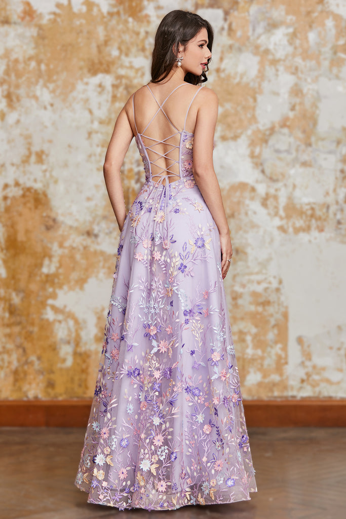 Straps Long Prom Dress, With Lace Appliques