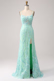 Stylish Mermaid Spaghetti Straps Lilac Long Prom Dress with Slit