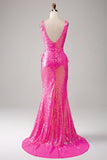Sparkly Blush Mermaid Prom Dress with Slit