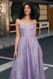 Princess A Line Spaghetti Straps Corset Purple Prom Dress with Beading