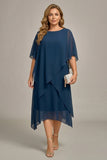 Navy Chiffon A-line Scoop Neckline Mother of the Bride Dress