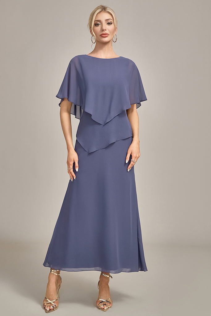 Zapaka Women Sheath Scoop Tea-Length Stormy Chiffon Mother of the Bride ...