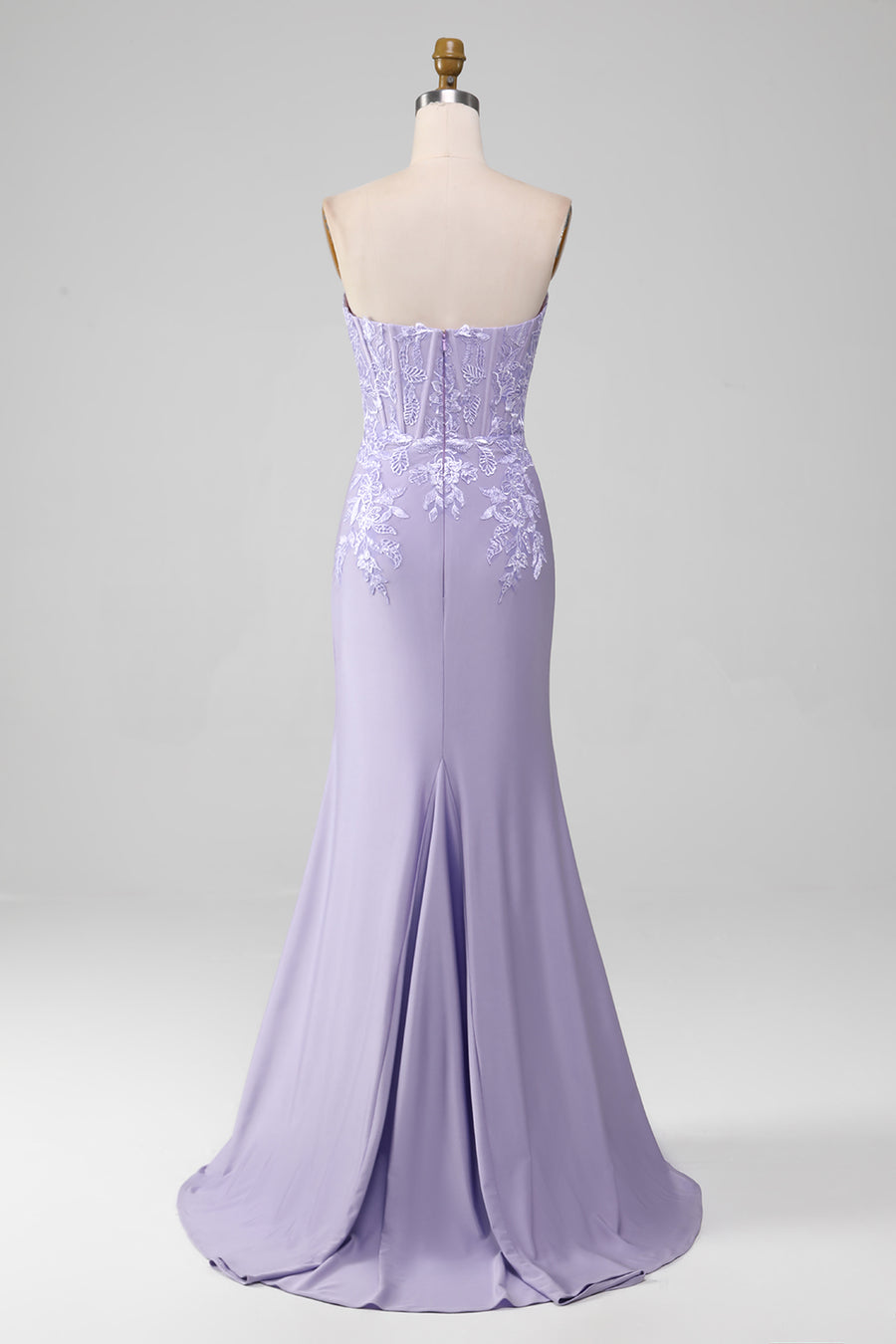 strapless open back dress Light Lilac Halter Satin Mermaid Long Prom Dresses with Beading main image 1