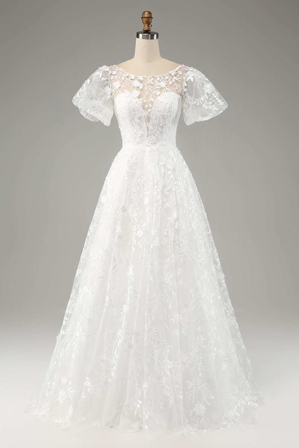 Zapaka Women Ivory A-Line Puff Sleeves Wedding Dress with Appliques, Ivory / US8 Zapaka Women Ivory A-Line Puff Sleeves Wedding Dress with Appliques, Ivory / US8