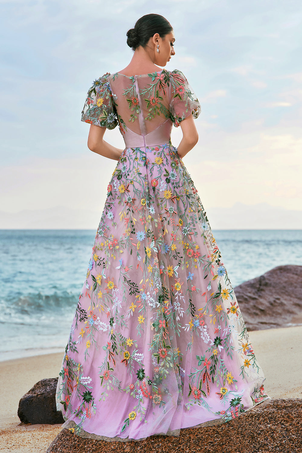 short sleeve prom dress ZAPAKA Women Mauve Prom Dress Ball-Gown/Princess Embroidered Party Dress with Short Sleeves, Mauve / US2