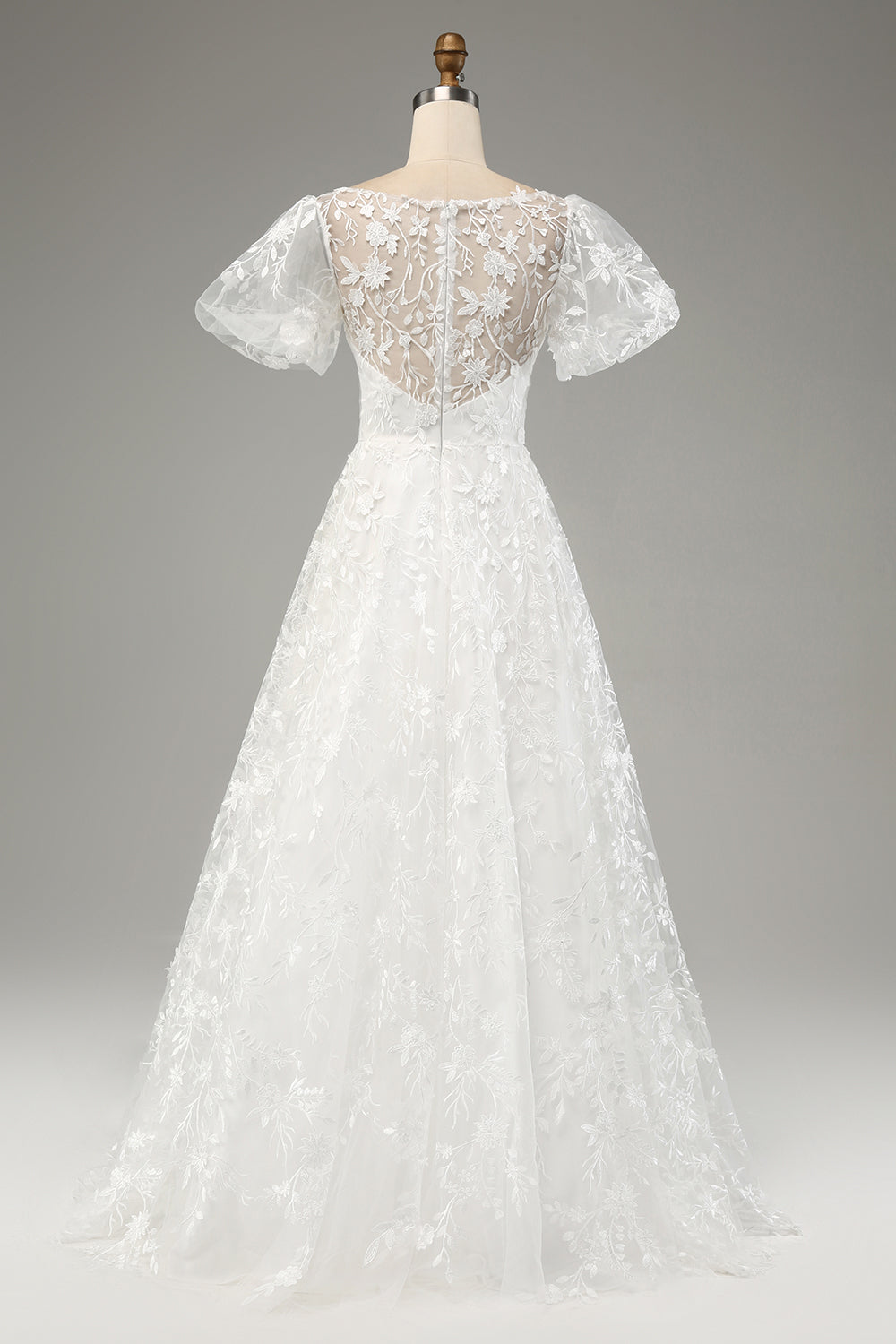 Zapaka Women Ivory A-Line Puff Sleeves Wedding Dress with Appliques, Ivory / US8 Zapaka Women Ivory A-Line Puff Sleeves Wedding Dress with Appliques, Ivory / US8