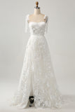Ivory A-Line Spaghetti Straps Wedding Dress with Appliques