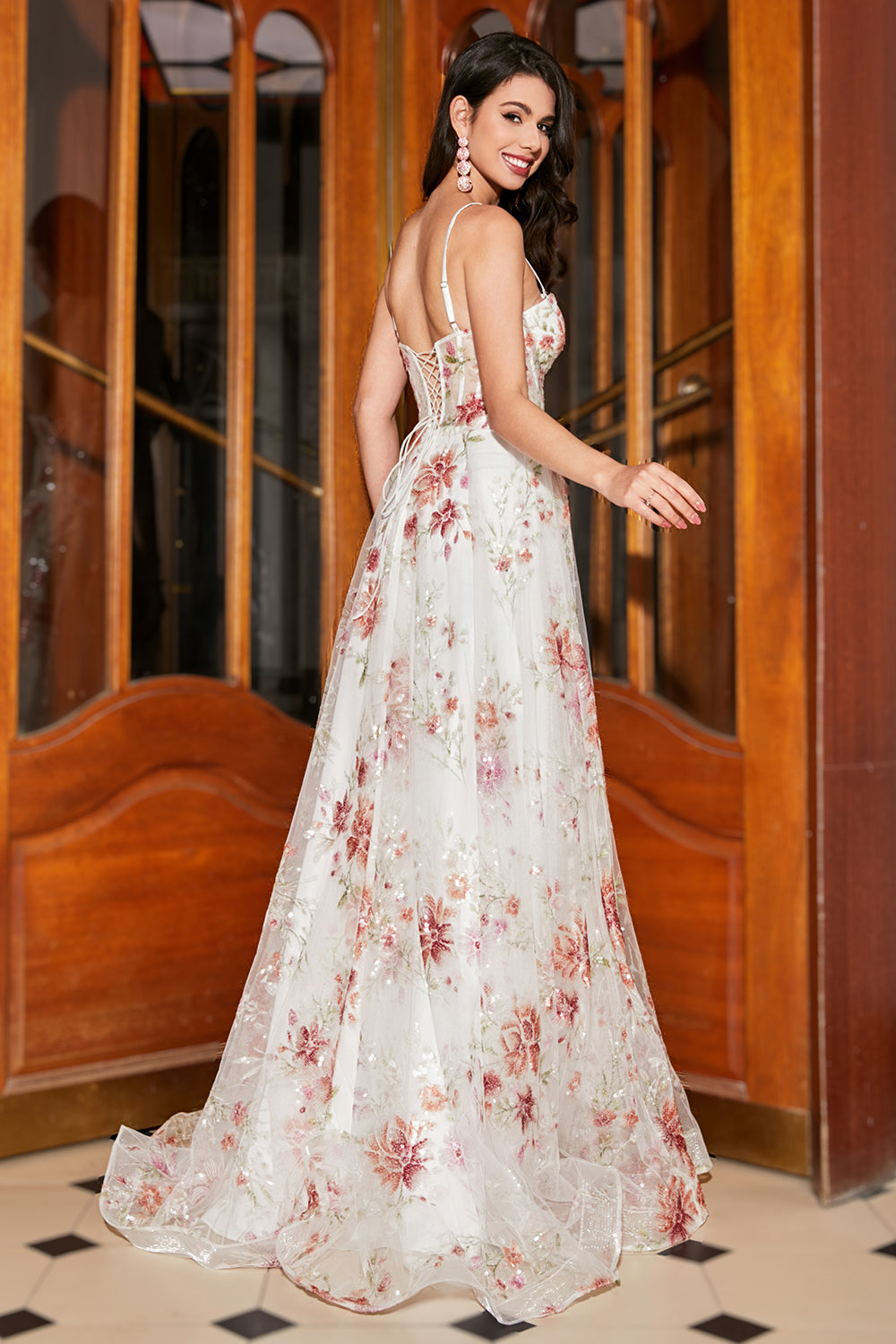 Zapaka Women Ivory Flower Embroidered Long Corset Prom Dress with Slit Spaghetti Straps Party Dress ZAPAKA Zapaka Women Ivory Flower Embroidered Long Corset Prom Dress with Slit Spaghetti Straps Party Dress ZAPAKA