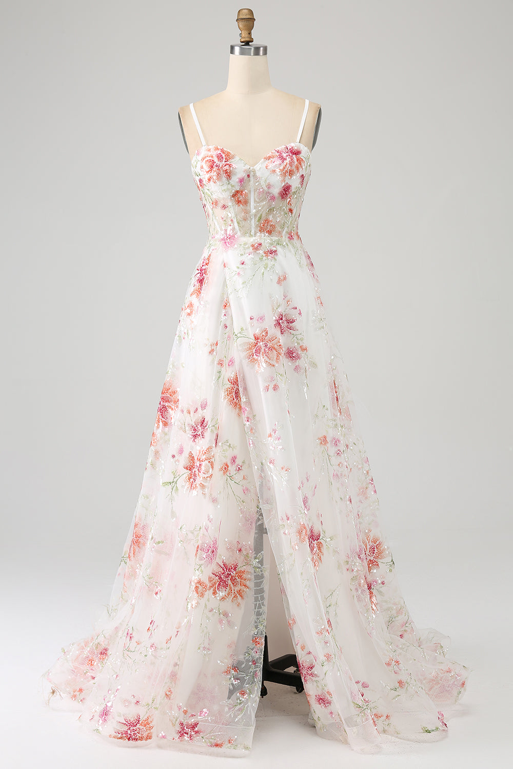 Zapaka Women Ivory Flower Prom Dress with Slit A Line Sweetheart Embroidered  Corset Long Wedding Dress – ZAPAKA