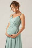 A-Line Spaghetti Straps Backless Maternity Matcha Bridesmaid Dress