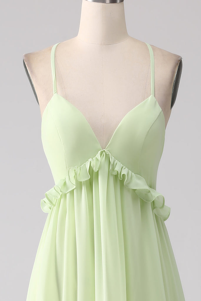 Green Ruffled Floral Bridesmaid Dress with Lace main image 1