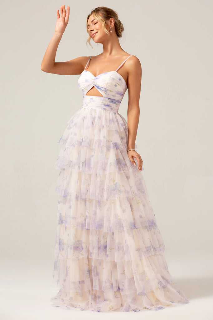 Lavender Mermaid Spaghetti Straps Long Prom Dress With Flowers