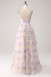 Lavender Flower Tiered Princess Long Prom Dress