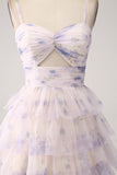 Lavender Flower Tiered Princess Long Prom Dress