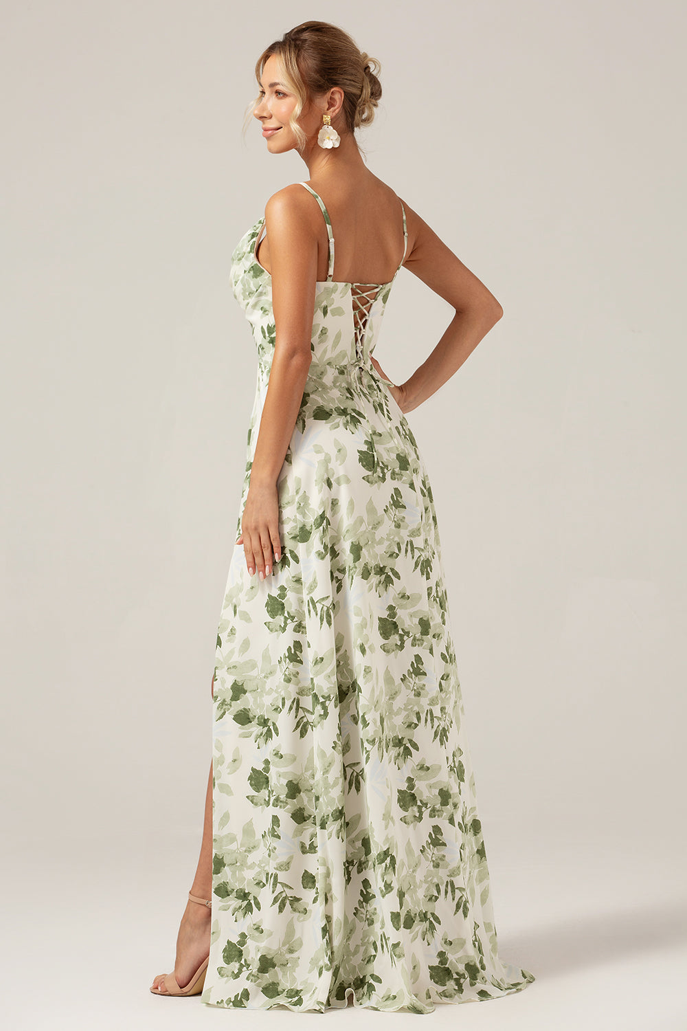 ZAPAKA Women Cowl Neck Green Floral Bridesmaid Dress with Slit A Line Spaghetti Straps Long Party Dress, Green / US26W ZAPAKA Women Cowl Neck Green Floral Bridesmaid Dress with Slit A Line Spaghetti Straps Long Party Dress, Green / US26W