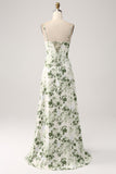 Cowl Neck Green Floral A Line Prom Dress with Slit