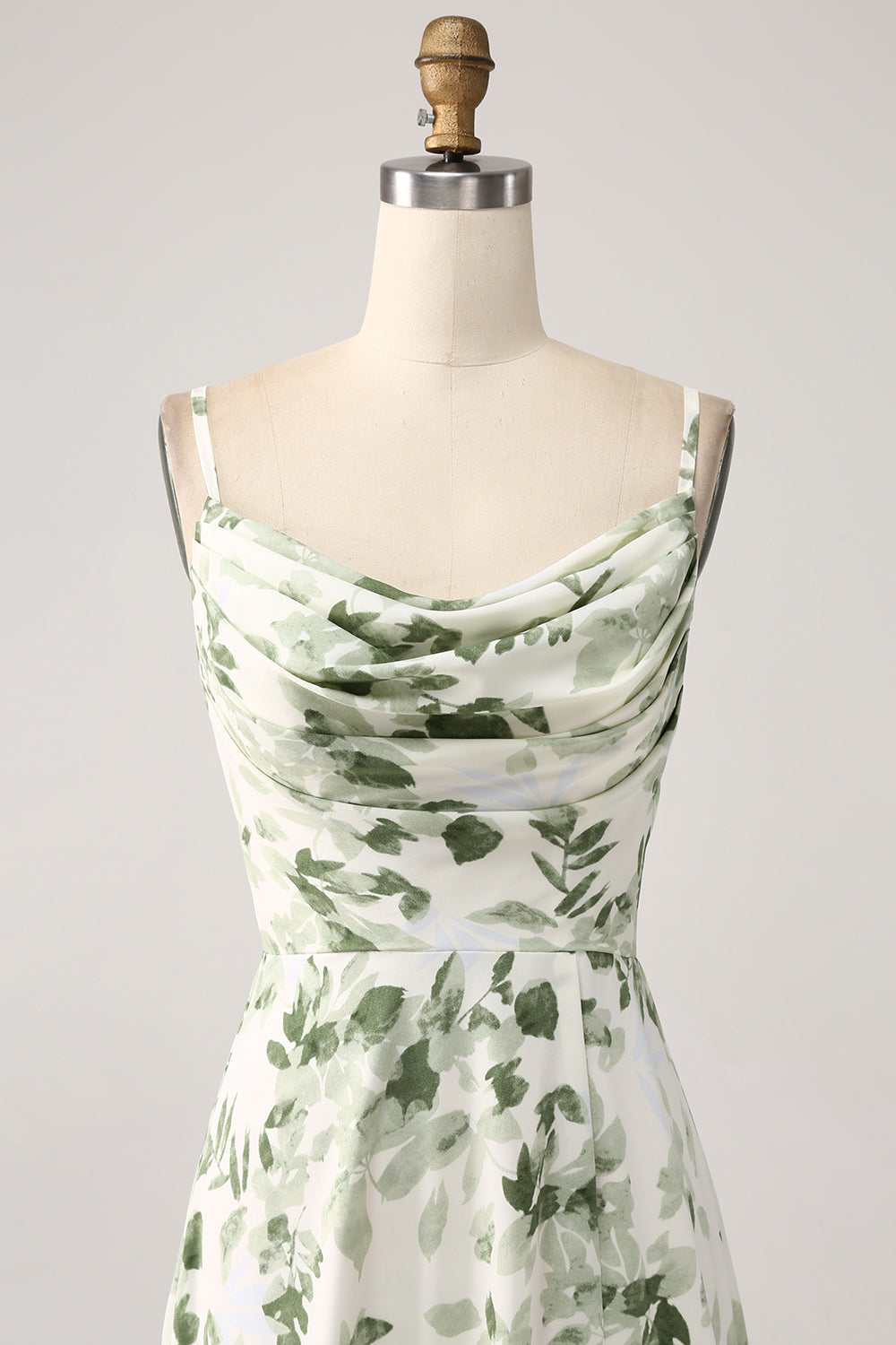 ZAPAKA Women Cowl Neck Green Floral Bridesmaid Dress with Slit A Line
