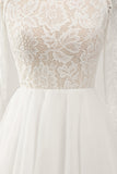 Elegant Ivory A Line Backless Long Sleeves Wedding Dress with Lace