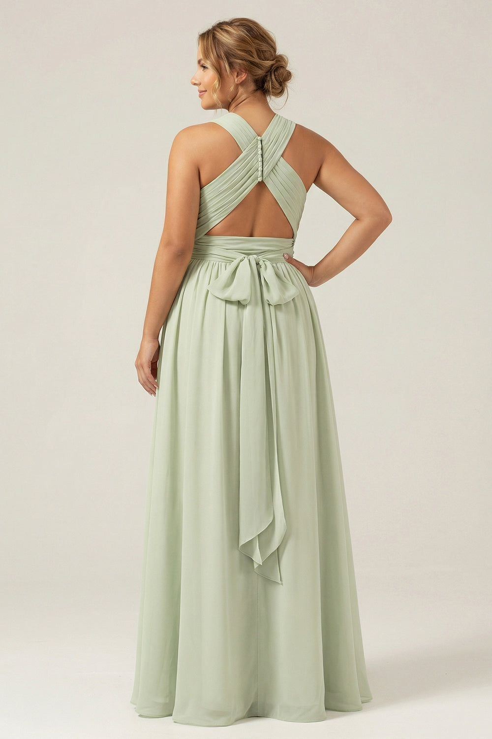 ZAPAKA Women Dusty Sage Long Plus Size Bridesmaid Dress with Slit Halter Chiffon A Line Wedding Guest Dress, Dusty Sage / US26W ZAPAKA Women Dusty Sage Long Plus Size Bridesmaid Dress with Slit Halter Chiffon A Line Wedding Guest Dress, Dusty Sage / US26W