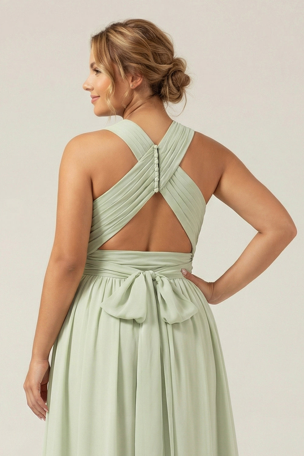 ZAPAKA Women Dusty Sage Long Plus Size Bridesmaid Dress with Slit Halter Chiffon A Line Wedding Guest Dress, Dusty Sage / US26W ZAPAKA Women Dusty Sage Long Plus Size Bridesmaid Dress with Slit Halter Chiffon A Line Wedding Guest Dress, Dusty Sage / US26W