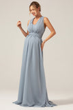 Dusty Blue Convertible Boho Chiffon Long Maternity Bridesmaid Dress