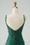 Dark Green Bodycon Spaghetti Straps Short Homecoming Dress with Appliques