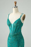 Sparkly Dark Green Bodycon Corset Short Homecoming Dress with Sequins