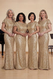Sparkly Golden Sheath Sequin Long Choir Dress with Flutter Sleeves