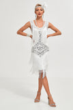 Champagne Gatsby 1920s Dress with Sequins and Fringes