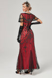 Dark Green Roaring 20s Long Evening Gown with Sheer Black Overlays
