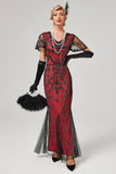 Dark Green Roaring 20s Long Evening Gown with Sheer Black Overlays