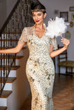 1920s Flapper Dress Golden Vintage Dress Roaring 1920s Sequins Dress