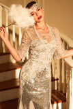 Gatsby Dress 1920s Flapper Short Dress Grey Sequin Vintage Dress for Party