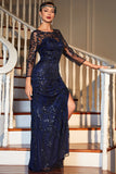 Gatsby Dress - Flapper Dress 1920s Long Sleeves Navy Sequin Vintage Dress for Party