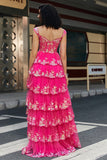 Princess A Line Off the Shoulder Pink Long Prom Dress with Appliques