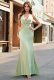 Dusty Sage Satin Mermaid Ruched Halter Bridesmaid Dress