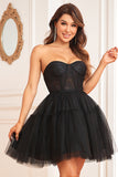 A Line Off the Shoulder Black Corset Homecoming Dress with Long Sleeves