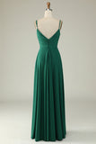 A Line Spaghetti Straps Dark Green Long Bridesmaid Dress