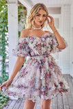 A Line Off the Shoulder Sheer Corset Floral Print Short Homecoming Dress