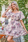 A Line Off the Shoulder Ivory Red Flower Printed Cute Homecoming Dress