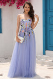 Lavender A Line Sweetheart Prom Dress with Appliques