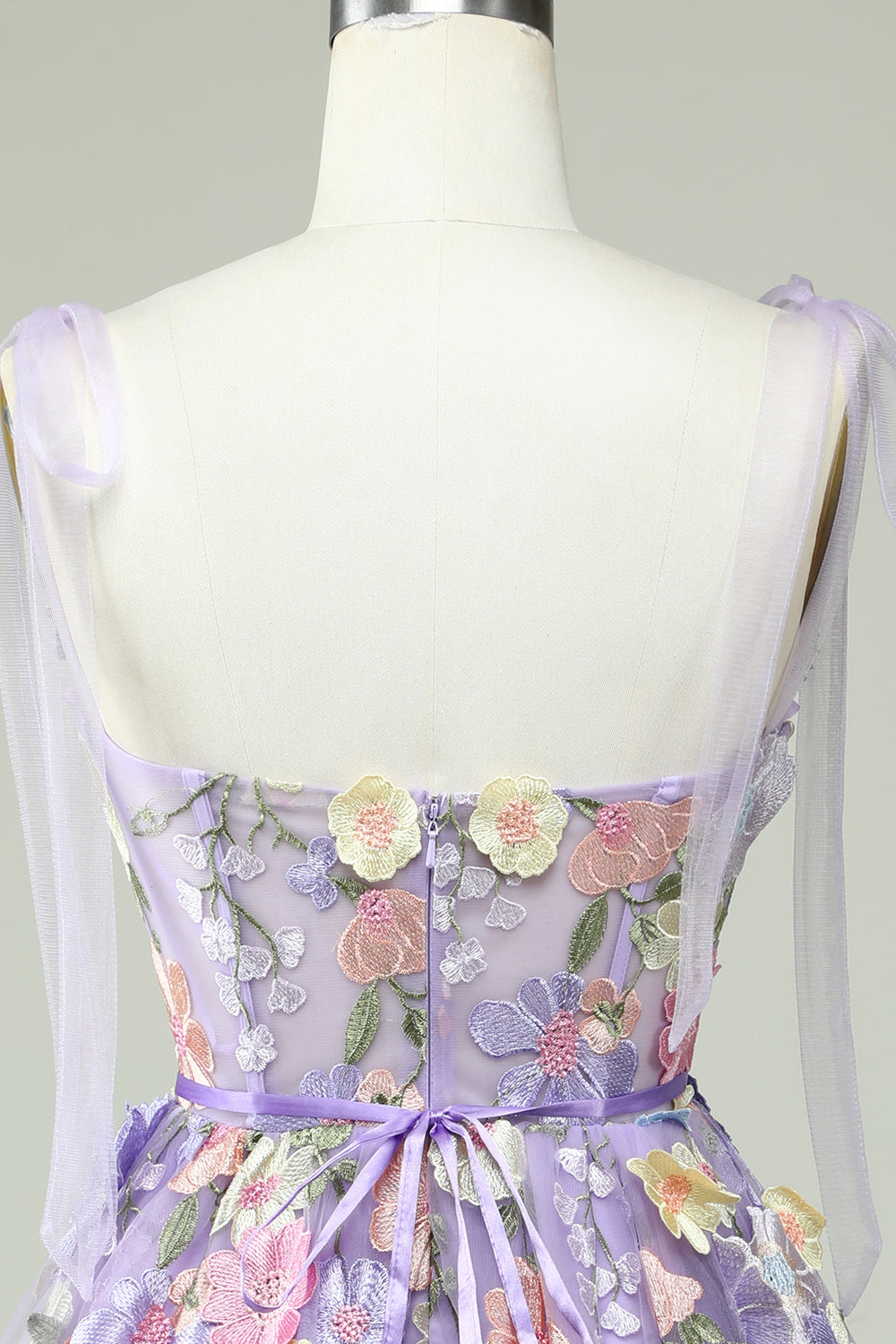 A Line Spaghetti Straps Purple Corset Homecoming Dress with 3D Flowers