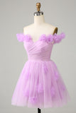 Pink Off the Shoulder Corset Homecoming Dress With Flowers