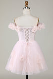 Cute A Line Off the Shoulder Pink Short Homecoming Dress with Flowers