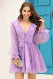 Sparkly Purple Long Sleeves Homecoming Dress with Stars