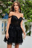 Cute A Line Black Corset Tiered Short Homecoming Dress with Lace