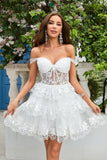 Princess A Line White Corset Tiered Short Homecoming Dress with Lace