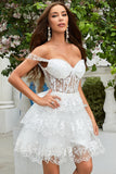 Princess A Line White Corset Tiered Short Homecoming Dress with Lace