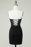 Bodycon Sweetheart Black Corset Short Homecoming Dress with Appliques